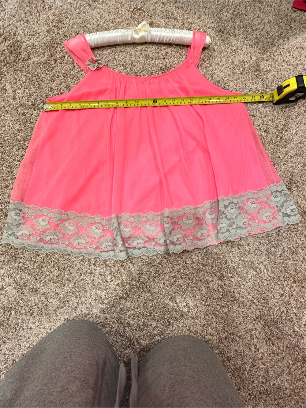 VTG 1960s Chic Lingerie Neon Pink Chiffon Lace Babydoll Lingerie Top Flower L - Picture 9 of 15